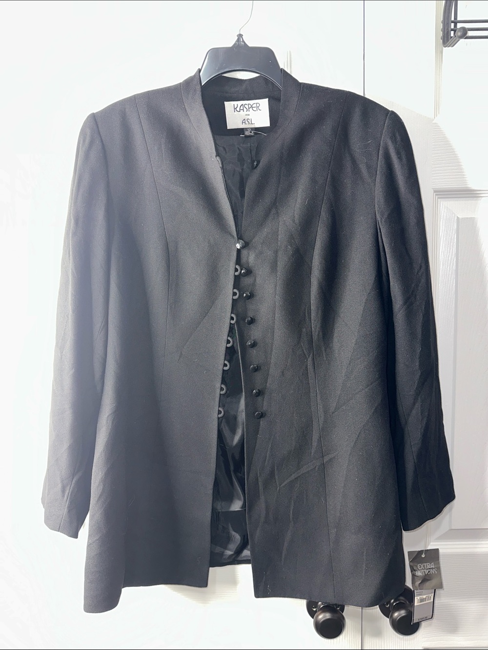 Kasper Black Collarless Button-Front Blazer Jacket